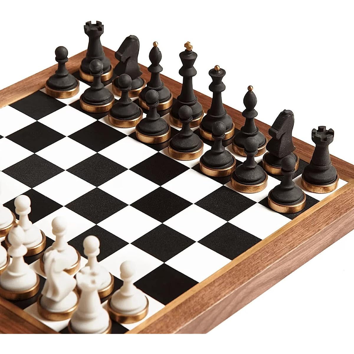 THE CRAFT HOUSE Luxury & Decorative Wooden Chess Set with Walnut Leather Chess Board and Weighted Chess Pieces, Unique Deluxe Wooden Chess Gift, Handmade Chess Set for Board Game Lovers, Includes Storage
