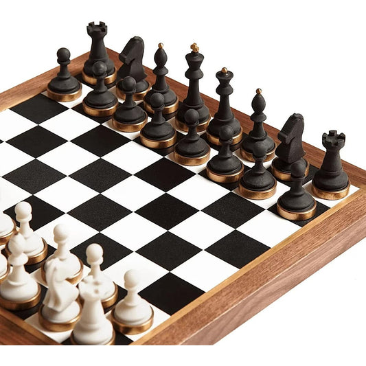 THE CRAFT HOUSE Luxury & Decorative Wooden Chess Set with Walnut Leather Chess Board and Weighted Chess Pieces, Unique Deluxe Wooden Chess Gift, Handmade Chess Set for Board Game Lovers, Includes Storage
