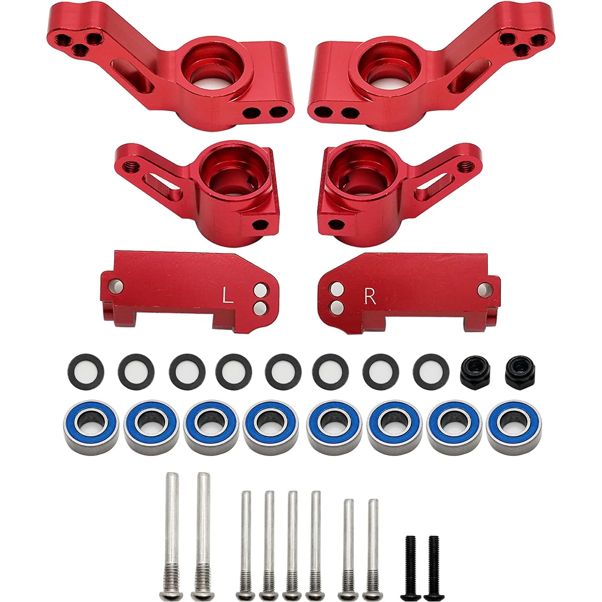 HOPLEX RC Aluminum Alloy Caster Block & Steering Block & Rear Stub Axle Carrier Replacement for 1/10 Traxxas 2WD Slash, Stampede, Rustler 3632 3736 3752 (Red)