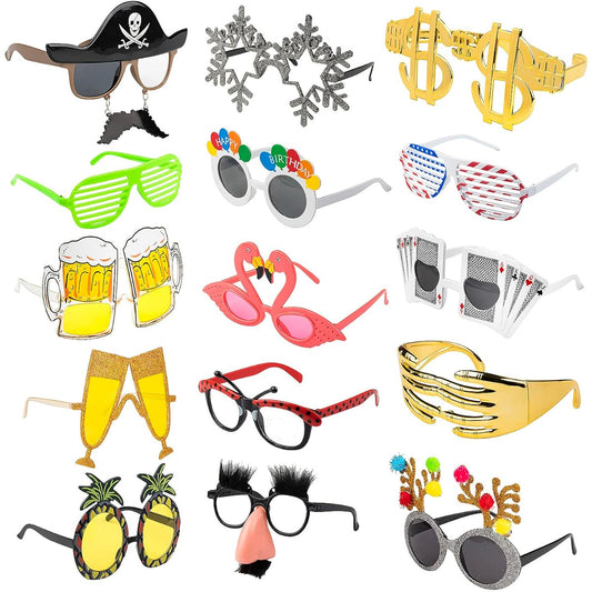 15 Pack Funny Glasses Beach Party Cool Shape Costume Sunglasses Summer Souvenirs Jumbo Hawaiian Tropical Luau Fancy Dress Supplies Theme Photo Booth Props Fun Shutter Shades Cosplay Selfie Decoration Eyeglasses