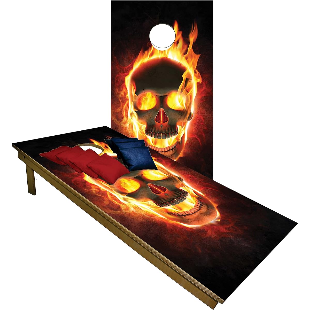 Flaming Skull Cornhole Beanbag Toss Game Game Board Harley W Bag Biker Set 778