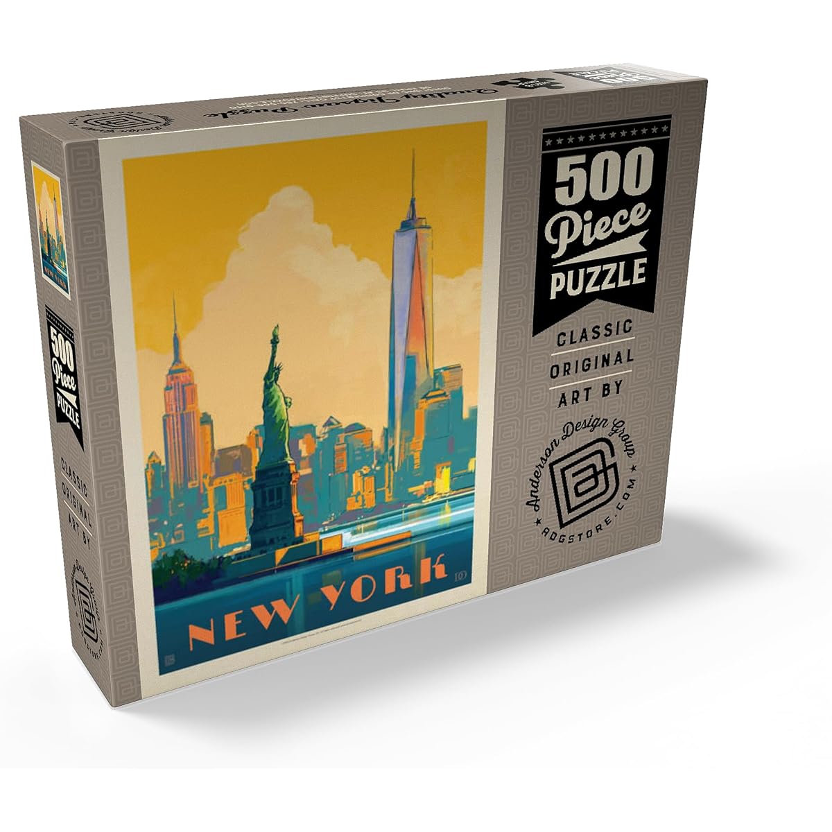 New York City: Skyline Glow Vintage Poster - Premium 500 Piece Jigsaw Puzzle for Adults