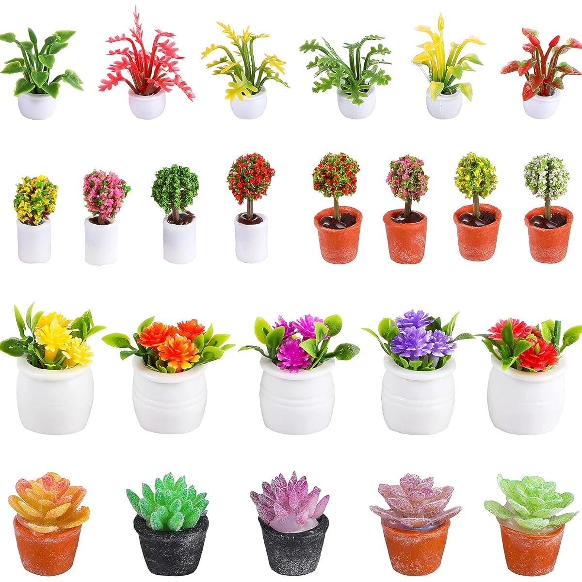 Dollhouse Potted Miniature Artificial Plants Small Bonsai Model Mini Flower Pot Fake Succulents Dollhouse Mini Plant Model Figures 1:12 Dollhouse Decor for Mini Garden (Cute Style)