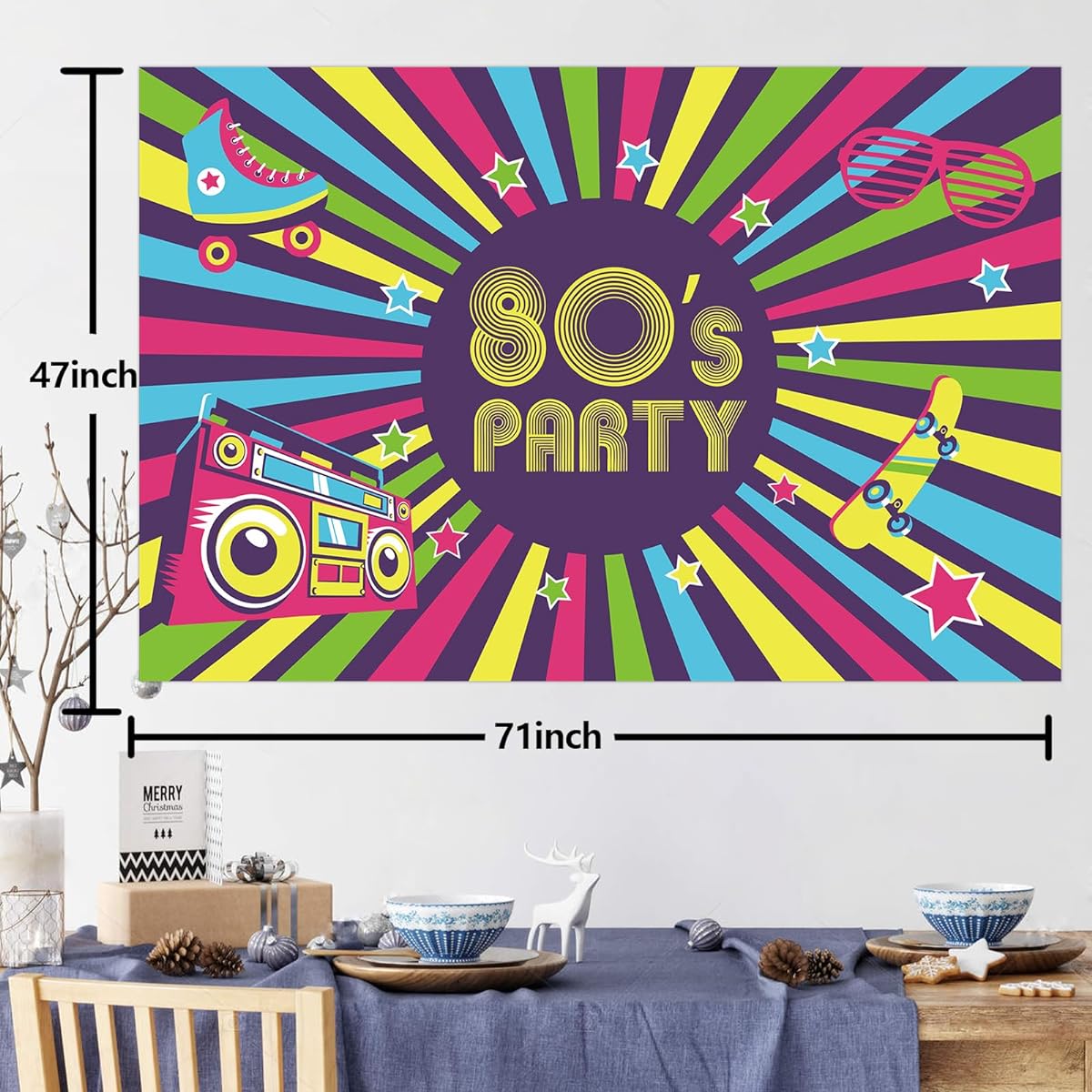 T-Bn-0284 Happy Birthday Banner, 80s Party Time Banner Tape Backdrop, Throwback 80s I Love 80s Retro 1980s 80s Theme Disco Rock Star Boom Box Decorations Hip Hop Birthday 80s Neon Party Supplies Flag Favors