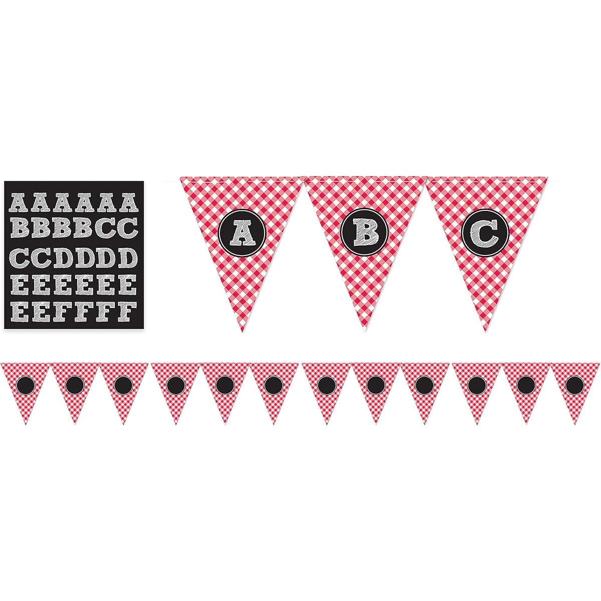 Amscan Classic Picnic Party Gingham Personalised Pennant Banner Hanging Decoration, Red/White, 30cm x 24cm