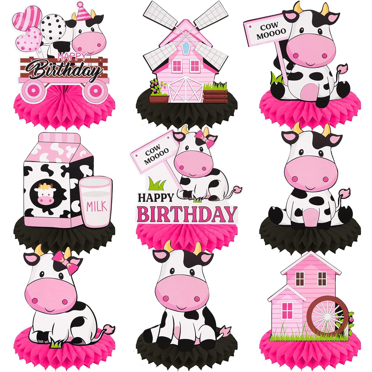 10 Pieces Pink Cow Birthday Party Decorations Pink Cow Birthday Party Table Honeycomb Centerpiece Farm Animal Birthday Party Baby Shower Supplies