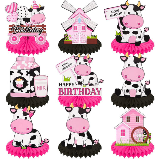 10 Pieces Pink Cow Birthday Party Decorations Pink Cow Birthday Party Table Honeycomb Centerpiece Farm Animal Birthday Party Baby Shower Supplies