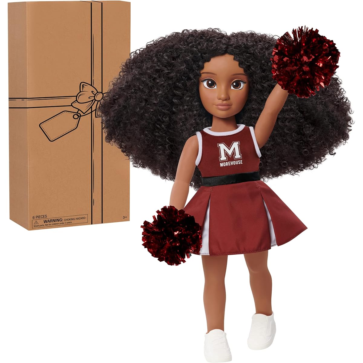 Purpose Toys HBCyoU Morehouse Cheerleader Alyssa 18" Doll & Accessories Curly Hair Medium Brown Skin Tone Design Development