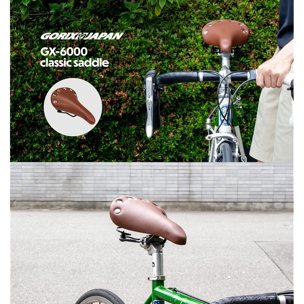 GORIX Saddle Bicycle Brown Studded Road Bike Suspension Spring Cushion Painless Sadoru Classic Design Cross Bike Mini Velo Saddle Replacement Stylish Customized (GX-6000)