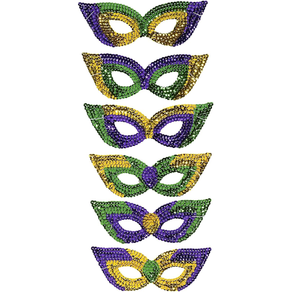 Mardi Gras Sequin Mask & Beads 12 Face Masks, 36 Necklaces, Mardi Gras Krewe Doubloon