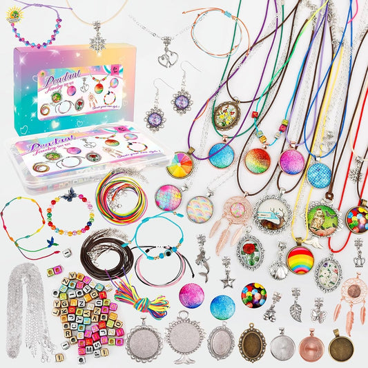 140pcs Charm Bracelet Making Kit DIY Friendship Jewelry Making Supplies with Earrings, Beads, Pendants, Bracelets, Necklace Cord for Teen Girls - Toys for Girls, Art Supplies, Beads for Bracelets