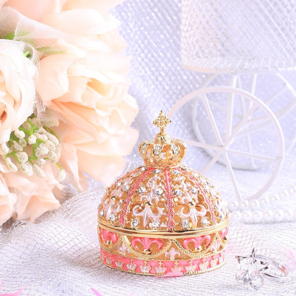 Top brand of crystal jewelry boxes Piearth <Crown (pink) Crown> Jewelry box [Pierth directly managed shop]