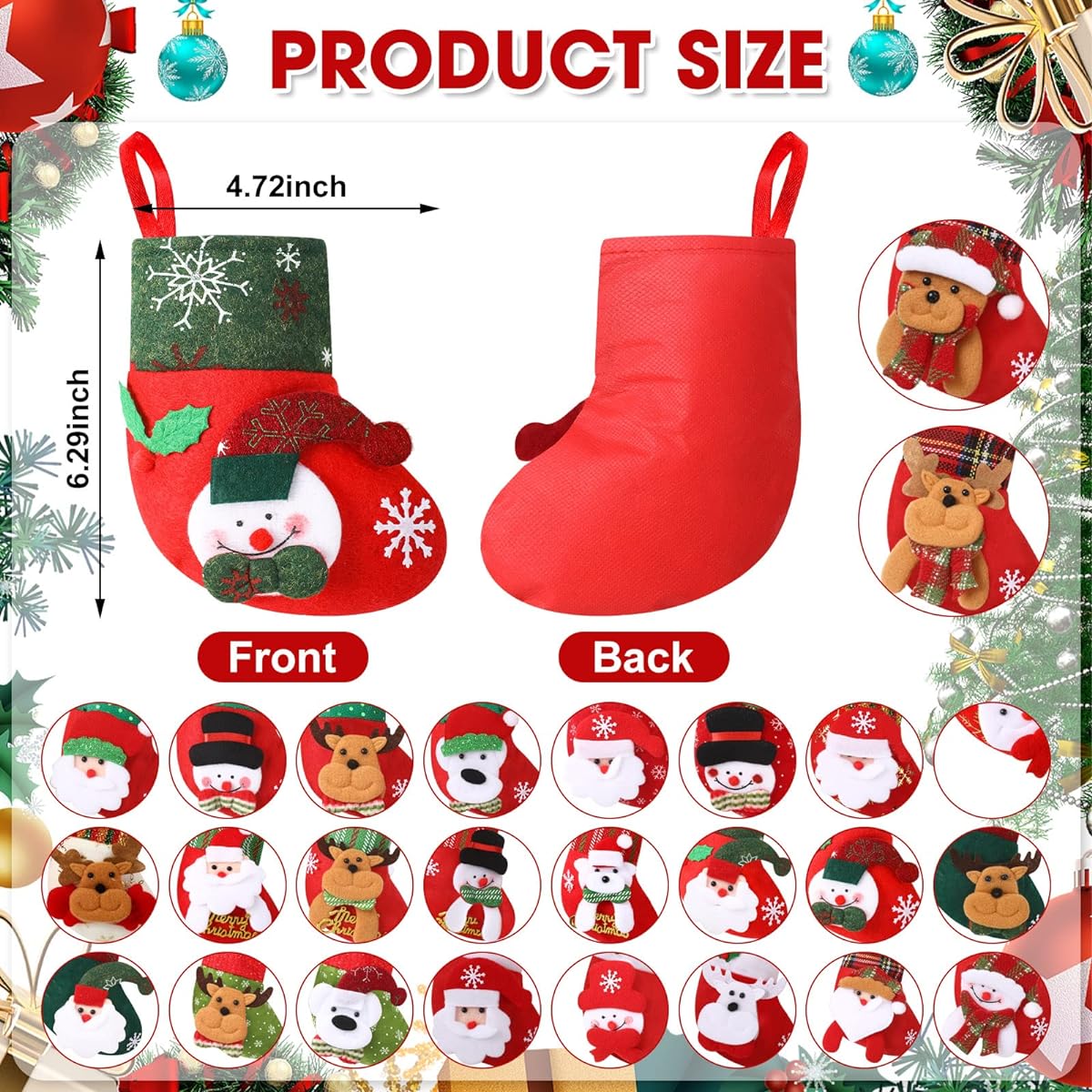 Mini Christmas Stockings 6.3 Inch 3D Bulk Christmas Stocking Santa Reindeer Snowman Bear Christmas Candy Holder Gift Bag Small Christmas Tree Decorations for Christmas Party 48 Pieces