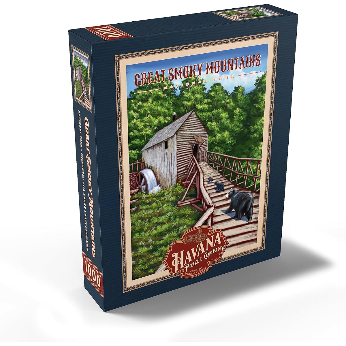 Great Smoky Mountains National Park - Enchanted Mill of the Smoky Highlands Vintage Travel Poster - Premium 1000 Piece Jigsaw Puzzle for Adults