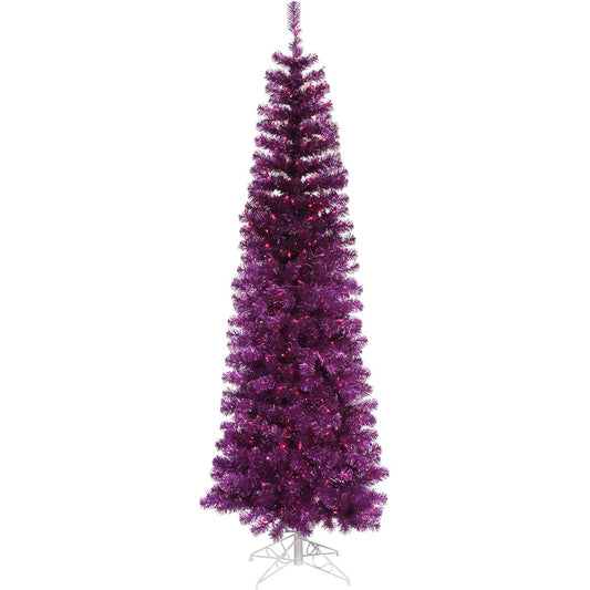 Vickerman 4.5ft Purple Pencil Artificial Christmas Tree with Purple Duralite Incandescent Lights - Faux Pencil Christmas Tree - Seasonal Indoor Decor