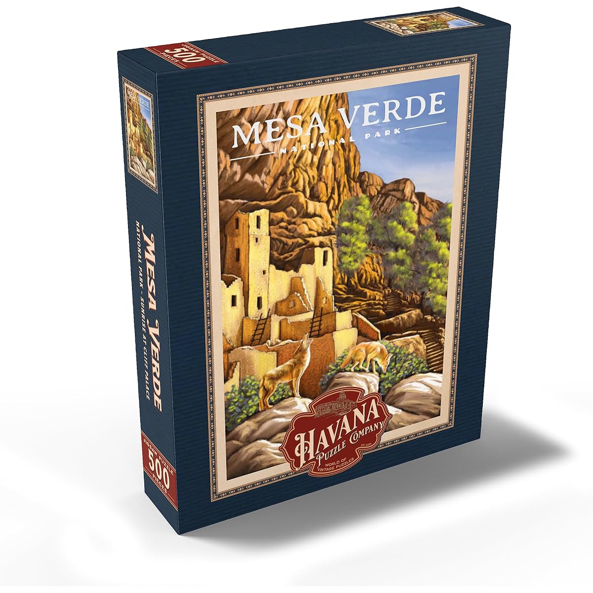 Mesa Verde National Park - Sunrise at Cliff Palace Vintage Travel Poster - Premium 500 Piece Jigsaw Puzzle for Adults
