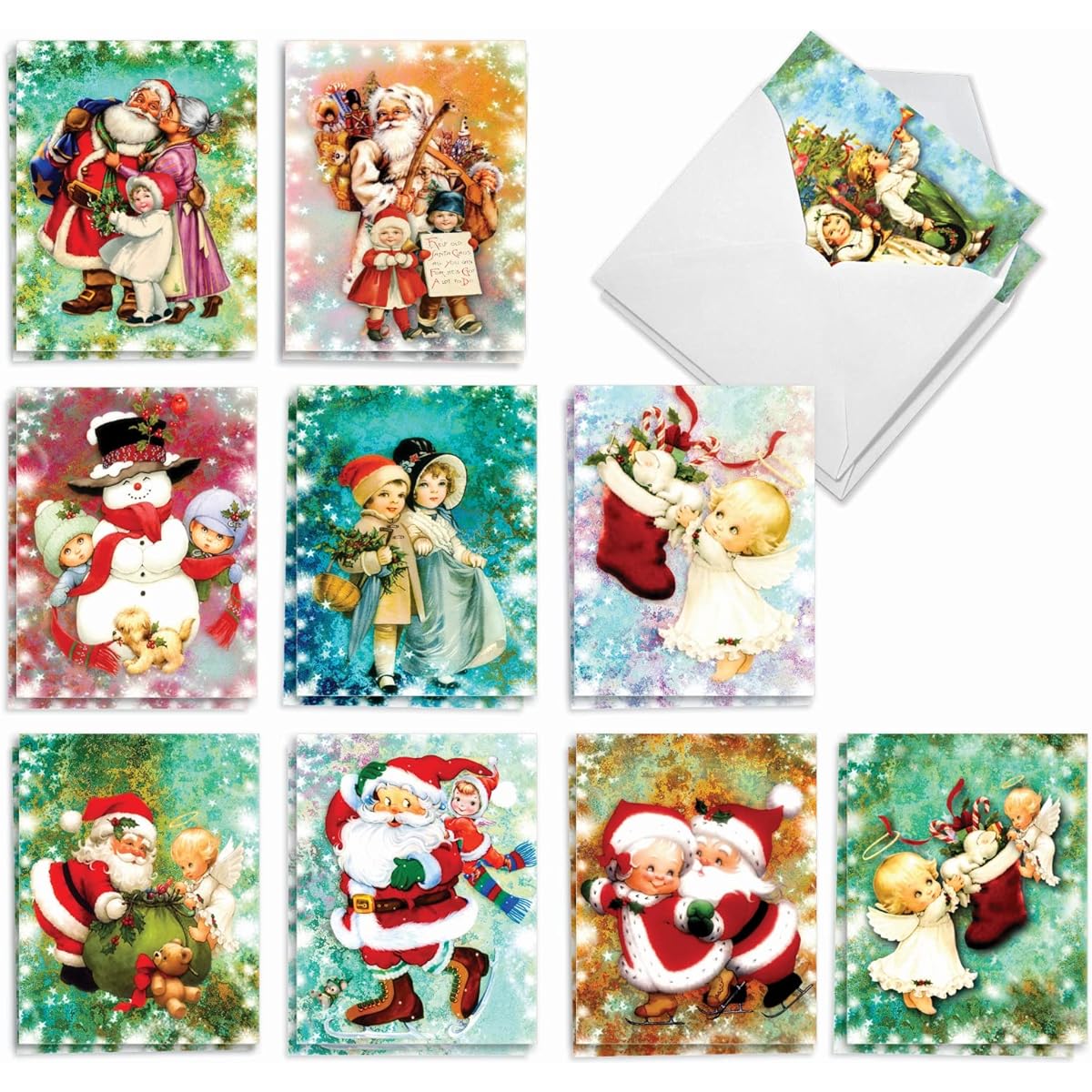 The Best Card Company Christmas Note Cards Box Set, 20-Piece Assorted Set, 4 x 5.12 Inch with Envelopes (10 Different Designs, 2 of Each), Holiday Kids AM7811XSG-B2x10