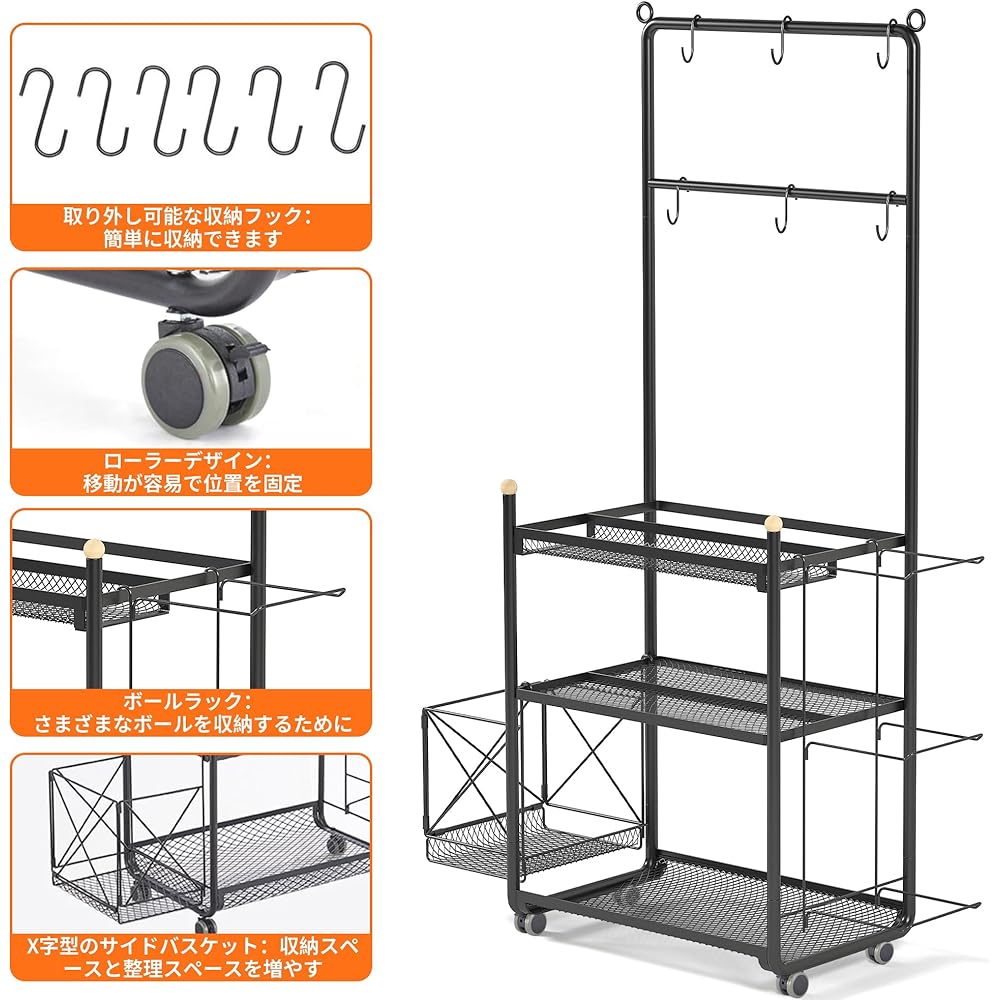 TORIBIO Home Gym Storage Rack 3 Tier Fitness Equipment/Training Equipment/Yoga Mat/Dumbell Storage Rack Easy to Assemble with Wheels Home Gym Rack Garage Yoga Studio Updated Style