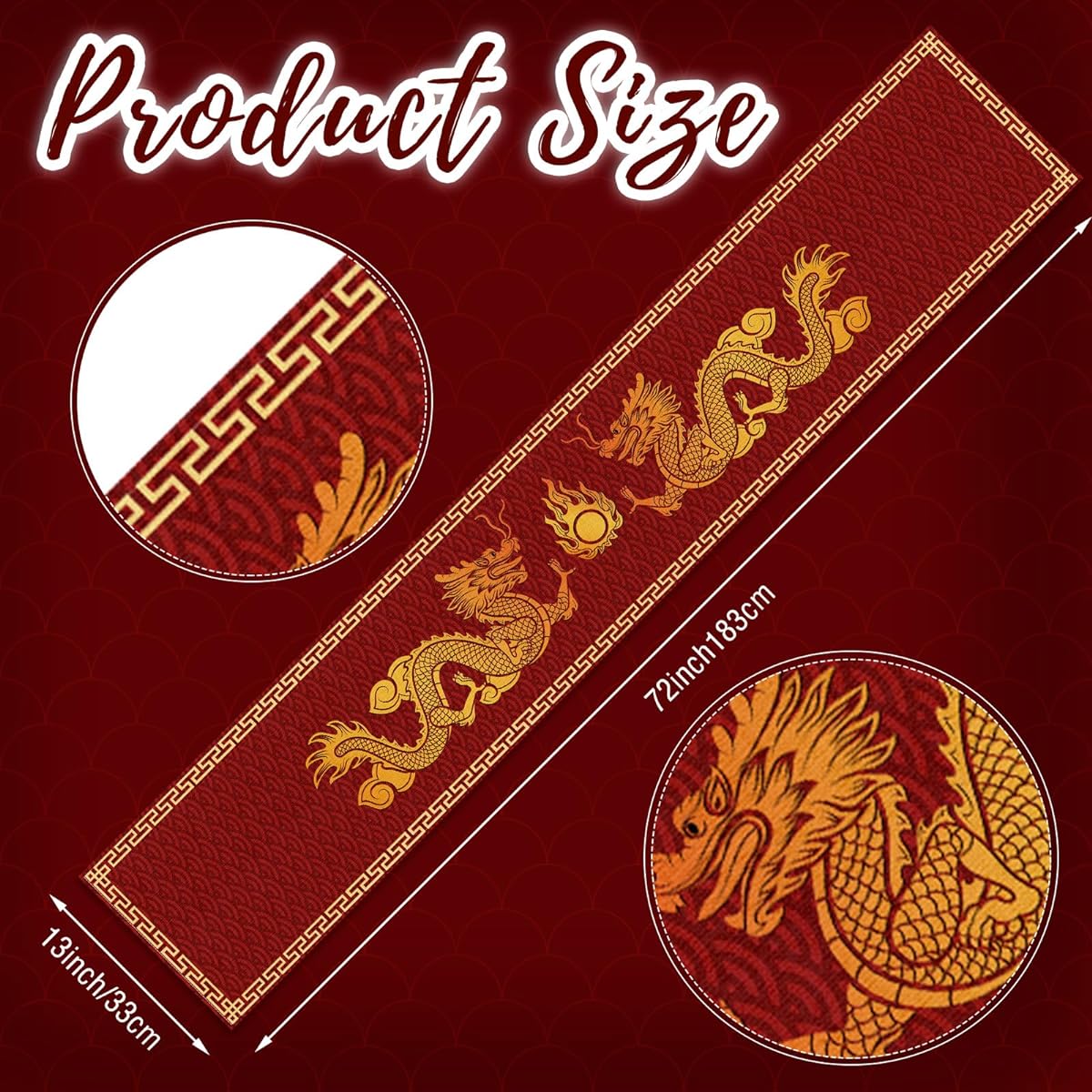 Chinese New Year Table Runner 2024 Zodiac Dragon Table Runner Double Dragons Playing with Beads Spring Festival Winter Kitchen Dining Table Decor for Holiday Home Party Dining 13 x 72 Inch