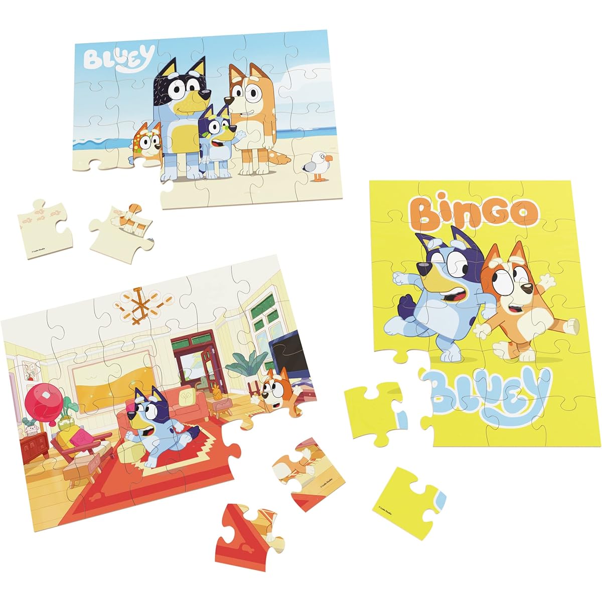 Bluey Wooden Puzzle Jigsaw Puzzle 3 Piece Set Easy Cartoon Disney Junior Shows with Storage Tray for Ages 4+