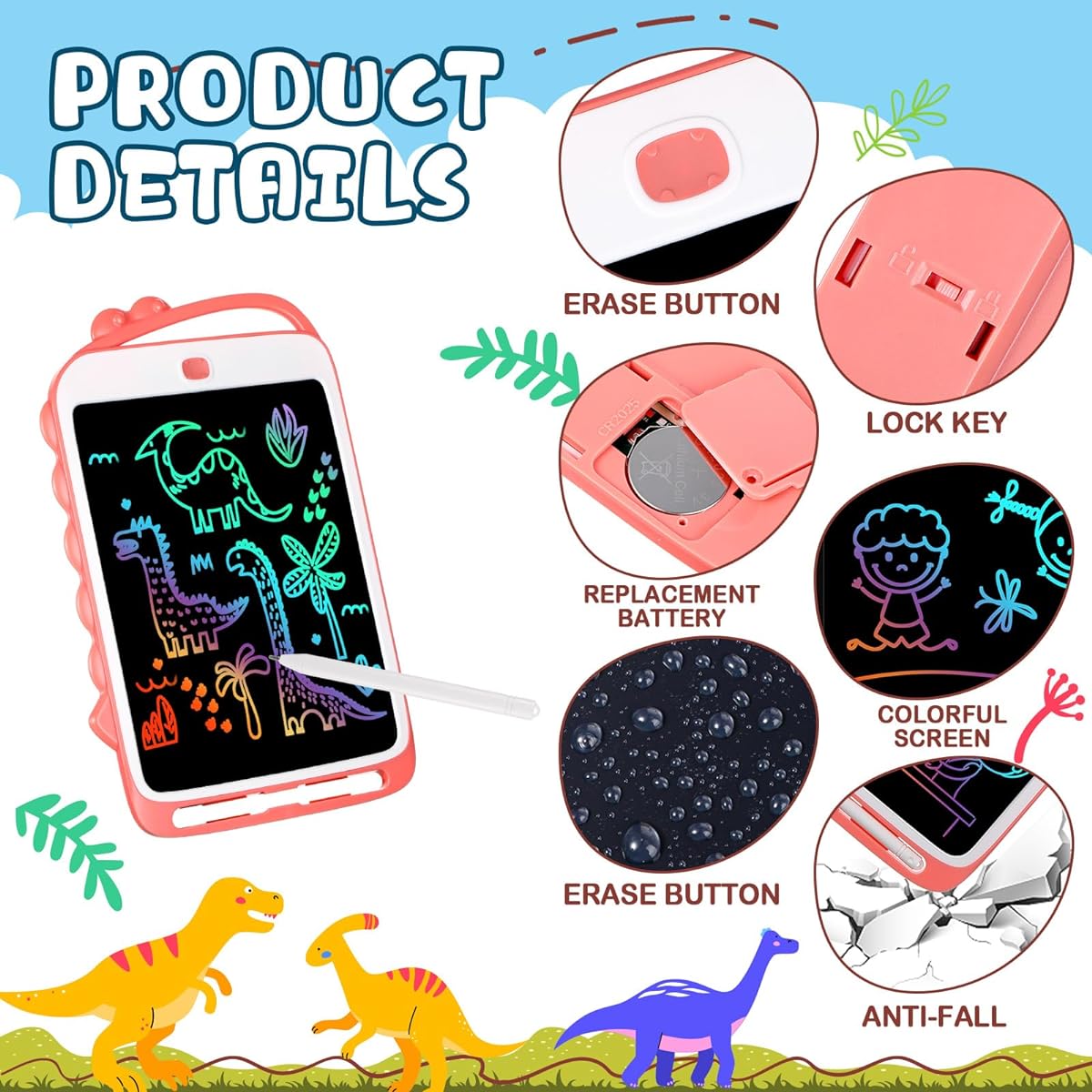 Jenaai 4Pcs LCD Doodle Board 10 Inch Kids Writing Tablet Colorful LCD Drawing Tablet Electronic Drawing Pad Learning Board for Preschool Toddlers Girls Boys Educational Birthday Gifts, 4 Colors