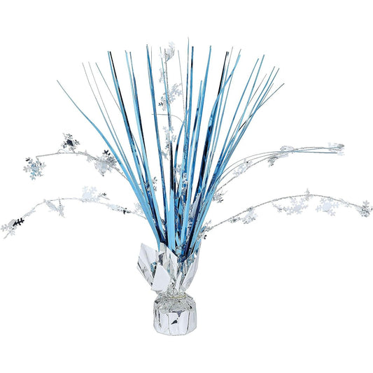 Amscan Festive Christmas & Holiday Party Snow Flake Foil Spray Centerpiece Decor, Silver/Blue, 12"