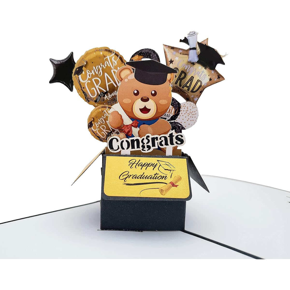 iGifts And Cards Graduation Bear Party Box Pop Up Greeting Cards - Congratulations, Celebration, Achievement, Goal, Success, Diploma, College, Hard Work, Unique, Fun