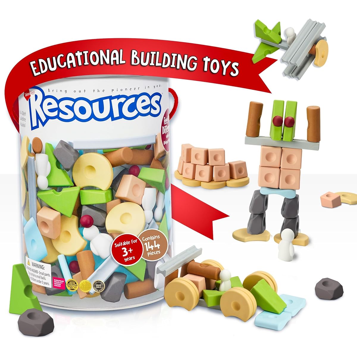 Taksa Toys Resources Expert Pack 144 Pieces - Alternative Education Building Blocks Set / Creative Open-Ended Construction Toys for Kids / Nature-Inspired Montessori Balancing and Stacking Blocks