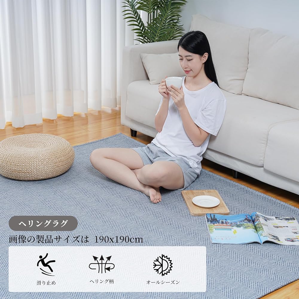 HOMFINE Rug Carpet Rug Mat for Summer 3 Tatami Floor Carpet Flooring Stylish Anti-Slip Suitable for Spring and Summer All Seasons Navy 190*240cm