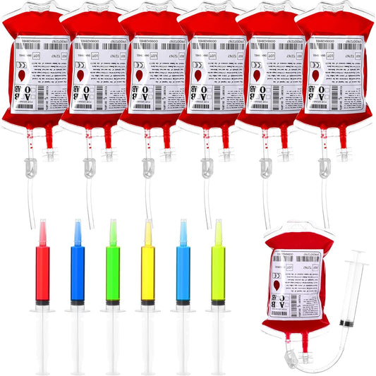 24 Piece Zombie Blood Bag Drink Pouch Set with Vampire IV Bag Halloween Party Drink Container with Syringe Halloween Party Decoration Graduation Zombie Vampire Party Supplies