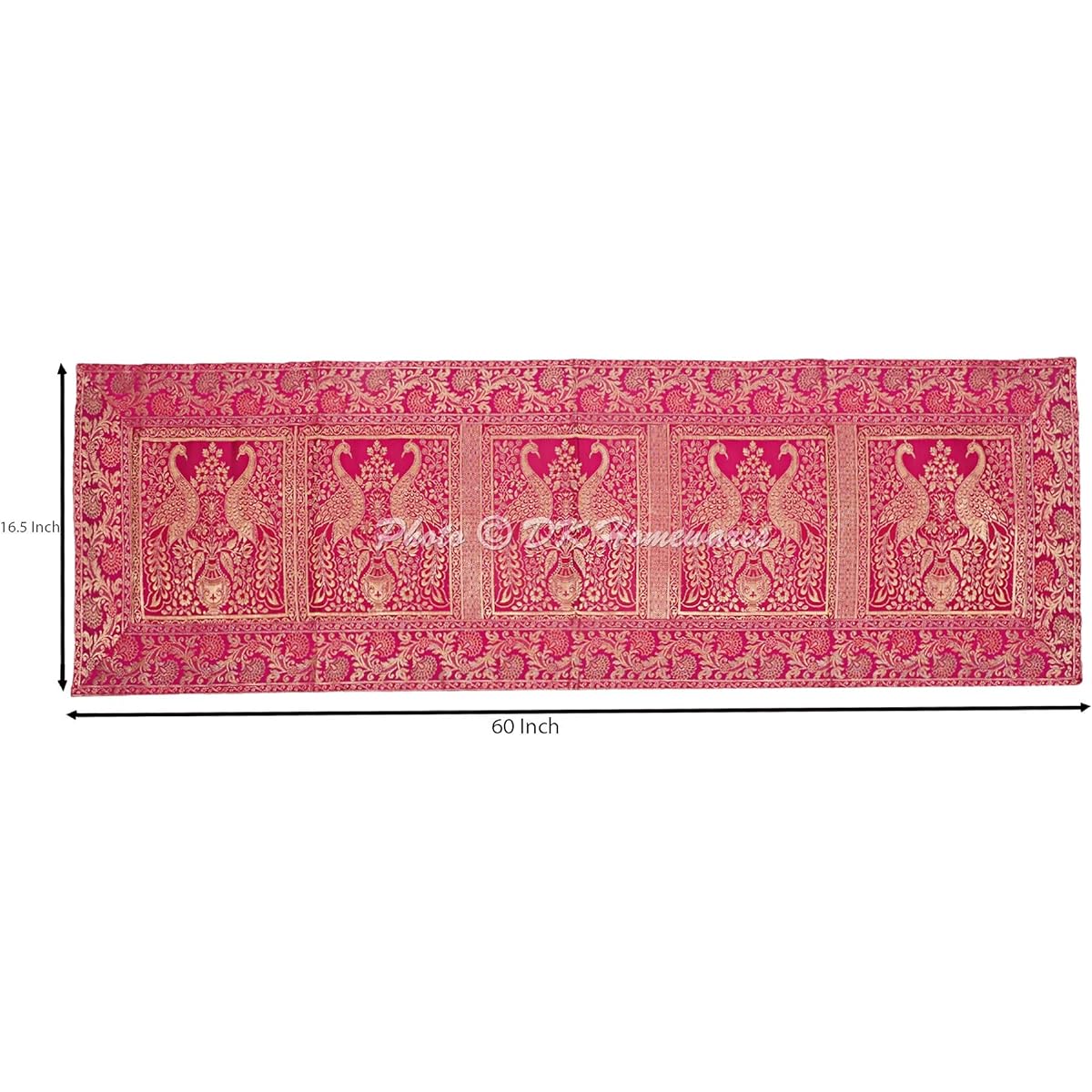DK Homewares Indian Ethnic Centerpiece Wedding Coffee Table Decor Brocade Magenta Gold 150 x 40 cm Jacquard Peacock 5ft Table Runner (60X16 Inch)