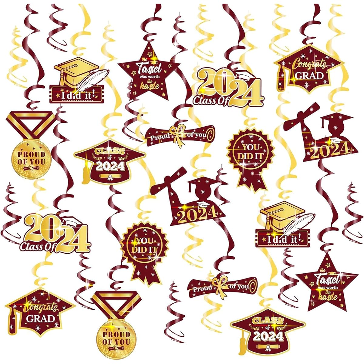 Graduation Party Decorations Maroon Gold 2023 FSU Burgundy Gold Graduation Party Supplies 30pcs Hanging Swirls Class of 2023 Maroon Gold Backdrop Ceiling Home Classroom Graduation Decorations