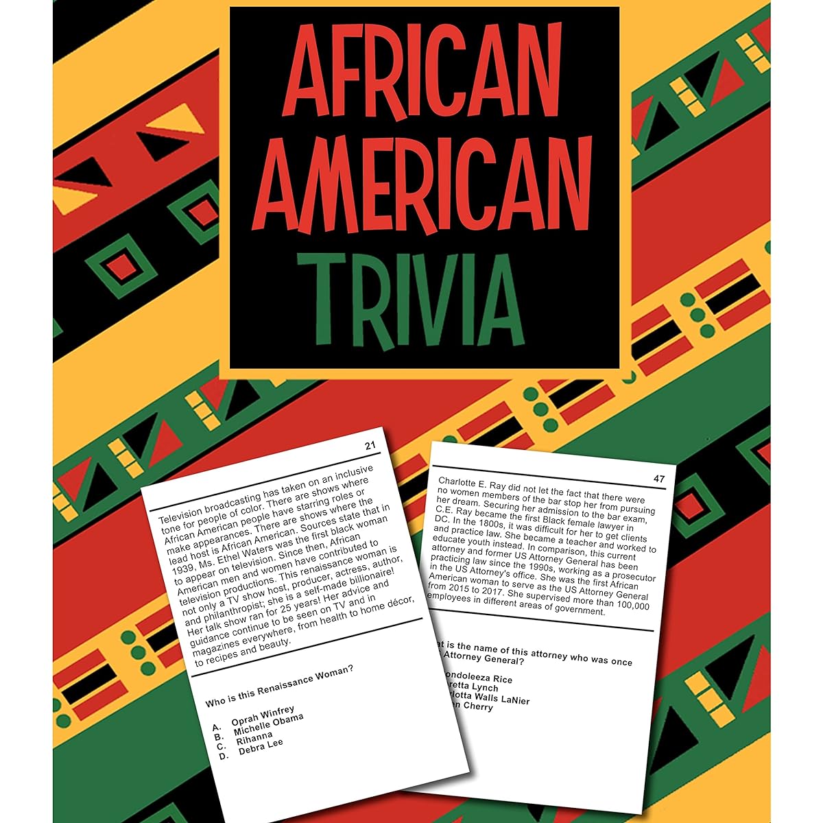 Creative Tools Schools African American Trivia Cards - 4 Cards in STEM & Education, Politics, Law, Arts, Entertainment, Sports (Includes Discussion Questions)