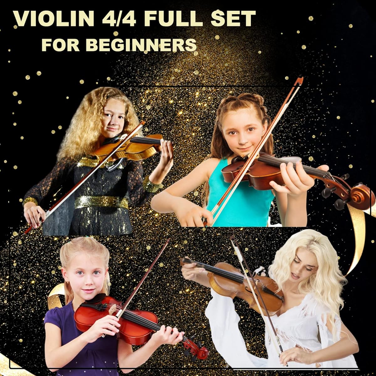 BELANITAS Violin 4/4 Full Size Fiddle Set Acoustic Violin Children Adult String Instrument Beginner Student Hard Case, Violin Ribbon, Rosin, Black