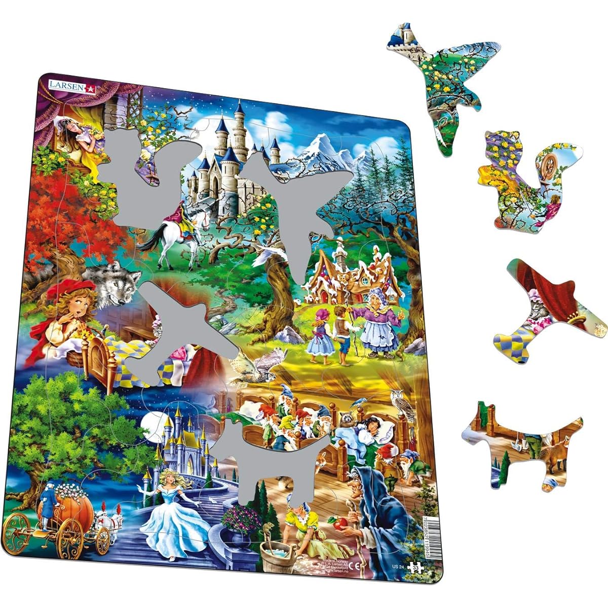 Larsen Puzzles Grimms Fairy Tales Children's Educational Jigsaw Puzzle - 33 Piece Tray & Frame Style Puzzle - Exclusive Premium Handmade Imported from Norway