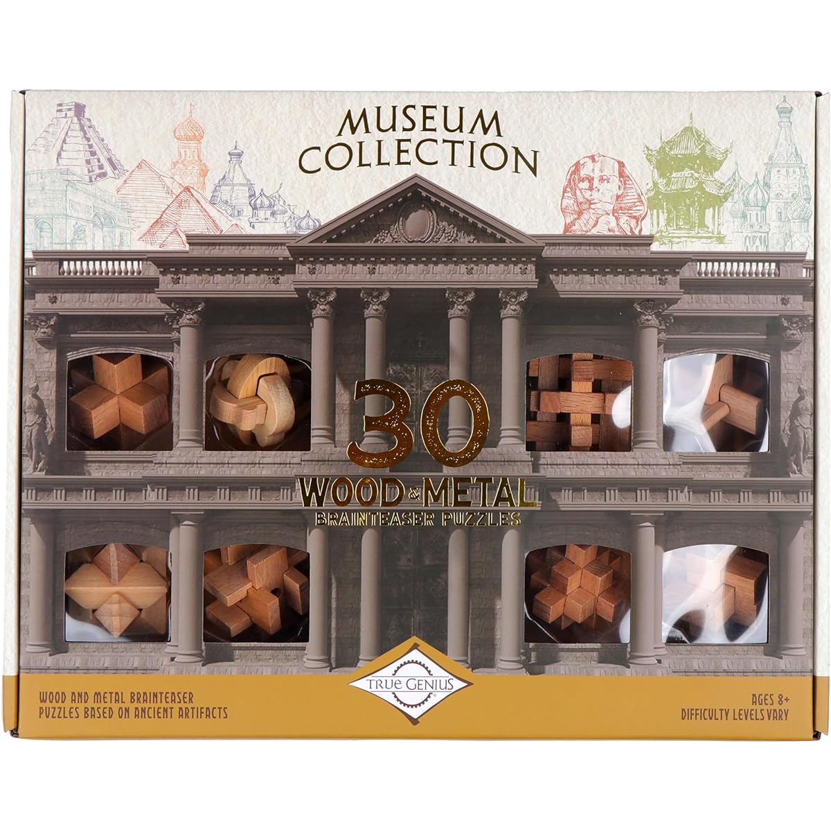 True Genius: Museum Collection - Brainteaser Puzzle Collection, 30 Wooden & Metal Puzzles, Unravel & Project Genius, Ages 8+