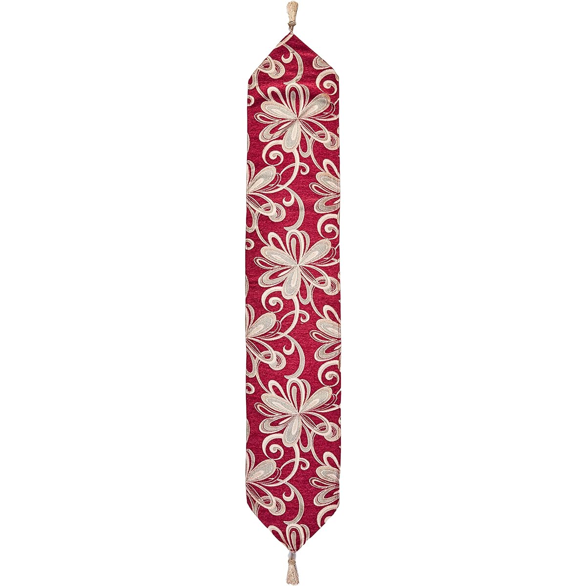 (Burgundy) - Chenille Chateau Vintage Floral Design 33cm X 180cm Table Runner, Colour Burgundy