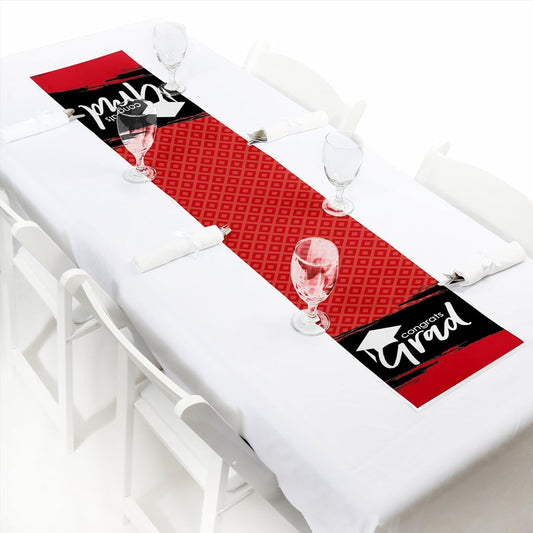 (Red Grad - Table Runner) - Red Grad - Best is Yet to Come - Petite Red Graduation Party Paper Table Runner - 30cm x 150cm