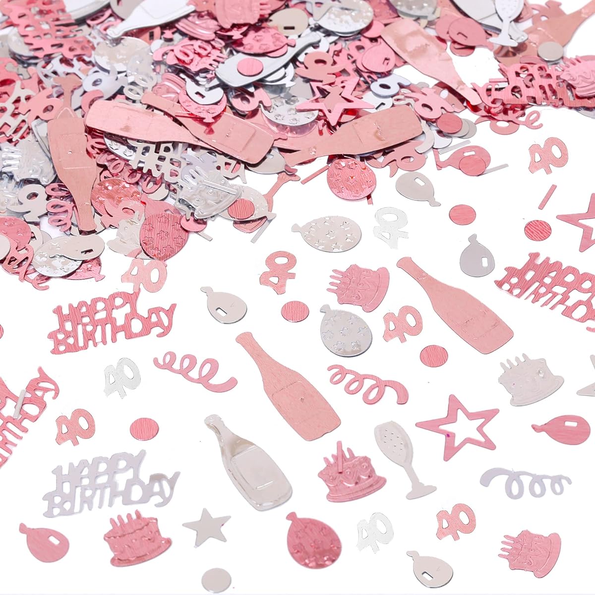 GotGala 40th Birthday Confetti Rose Gold Number 40 Happy Birthday Party Confetti Metallic Foil Balloons Star Table Confetti for 40th Birthday Party Anniversary Celebration Decorations 16oz