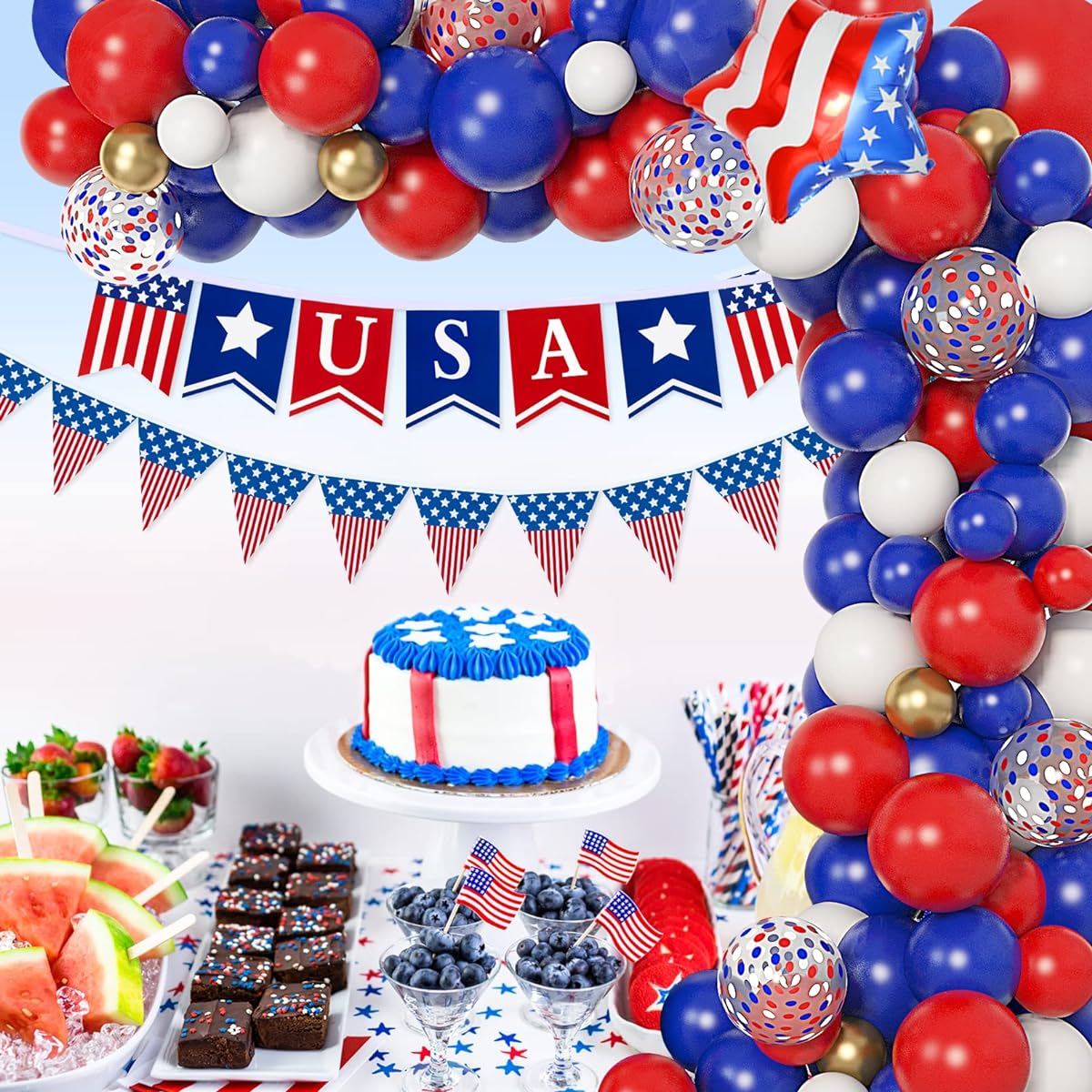 128pcs Red White and Blue Balloon Garland Arch Kit Navy Blue Red White Independence Day Patriotic Day Nautical Birthday Wedding Baseball Party Decorations