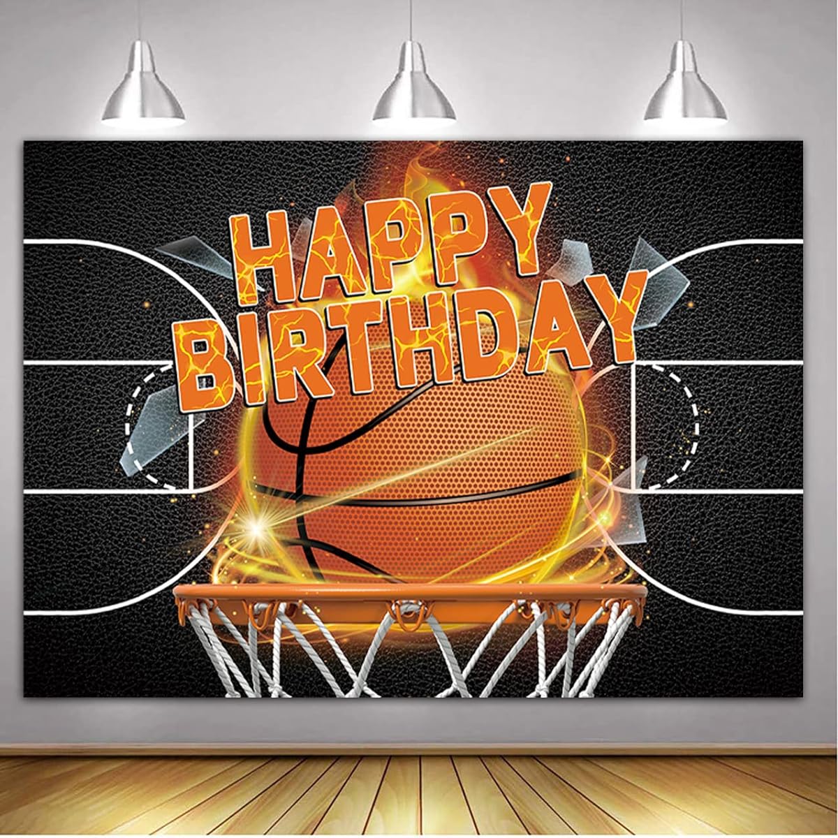 BAIFNEZ 7x5ft Boys Basketball Game Birthday Backdrop Black Basketball Court Backdrop Teens Kids Basketball Sports Happy Birthday Party Decoration Photo Booth