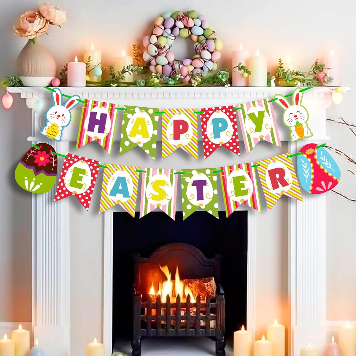 Large Happy Easter Banner Decorations - 10ft No DIY Required | Easter Banner Garland for Happy Easter Decorations | Spring Easter Egg Banner for Easter Party Decorations | Bunny Easter Banner Banner Banner Banner Banner