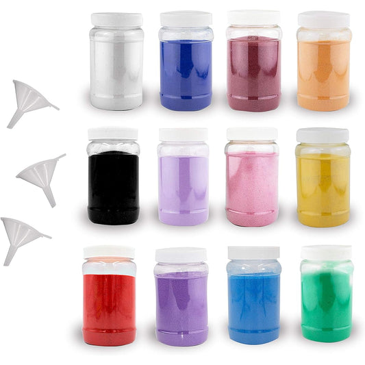 12 Colored Sand for Sand Art Color Sand Plus Includes 3 Small Plastic Funnels for Craft Sand Projects