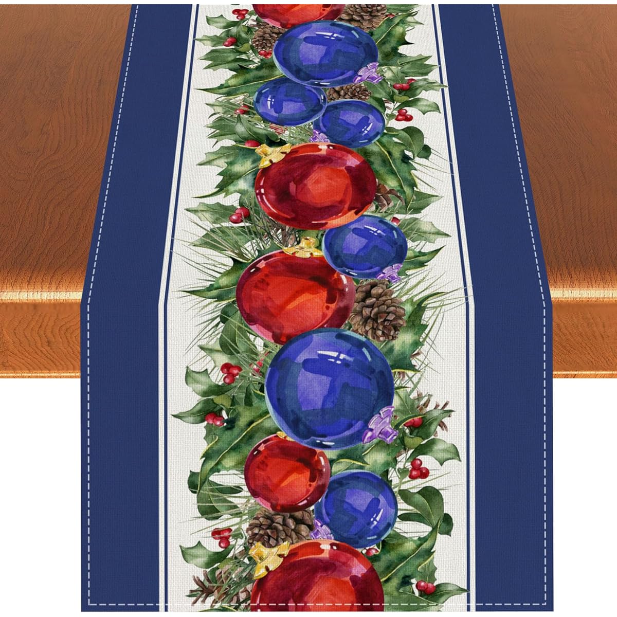 Rvsticty Linen Blue Christmas Table Runner Christmas Tablecloth Winter New Year Christmas Decoration Blue Christmas Decoration Home Kitchen Table Supplies 13x72 Inch