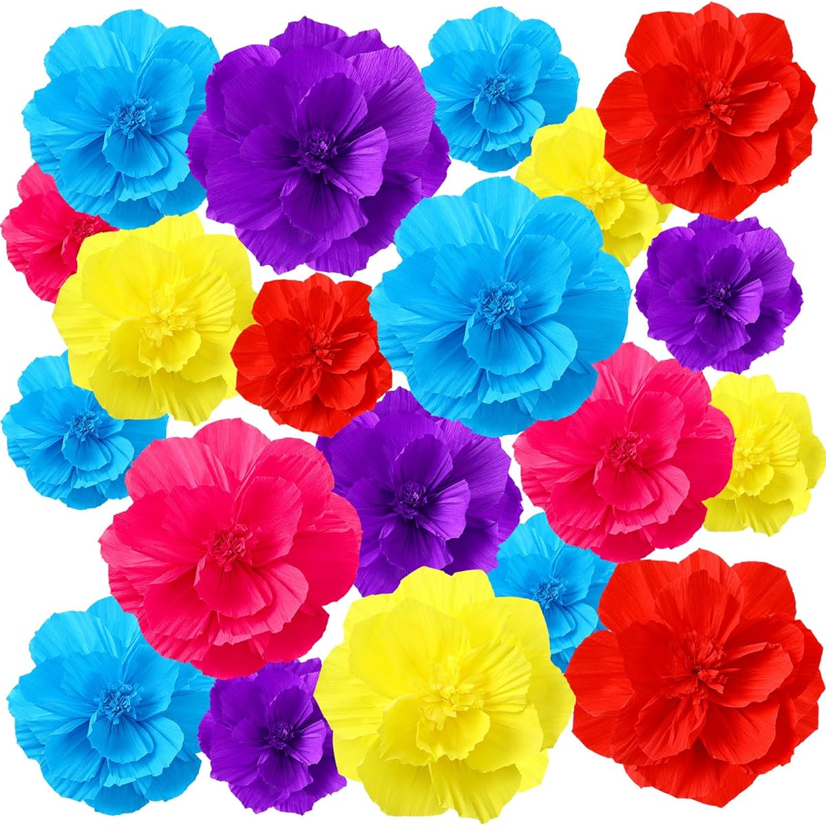 Hsei 19pcs Mexican Paper Flowers Mexican Flower Decorations Crepe Paper Flowers Fiesta Paper Flowers for Cinco de Mayo Carnival Party Backdrop Day of the Dead Decorations Wedding Crafts (8/10/12 inch)