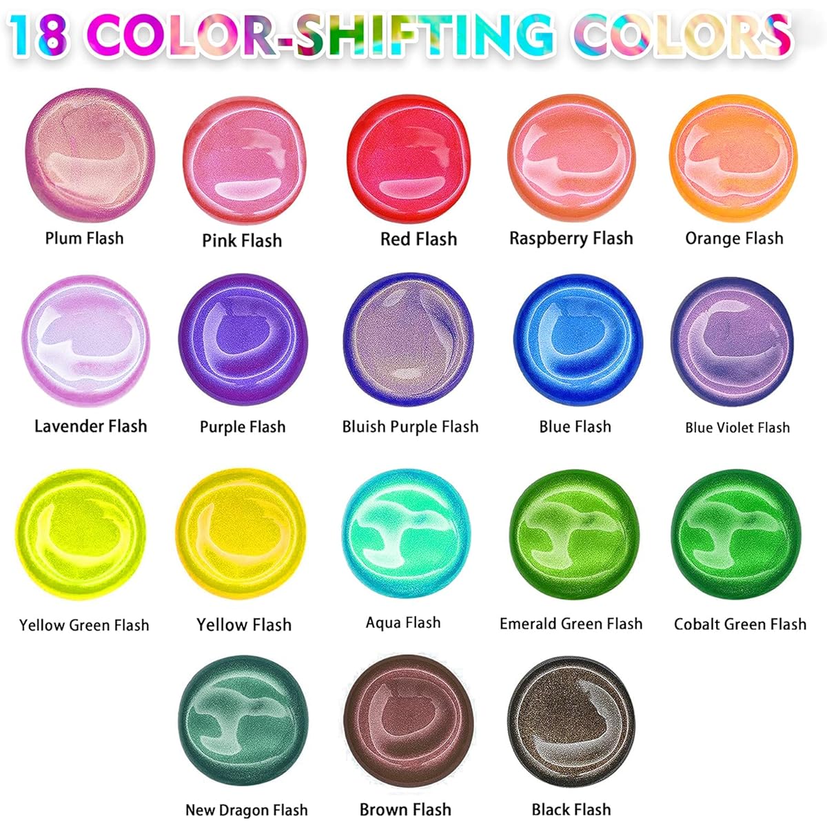 ABEIER Iridescent Acrylic Paints, Chameleon Colors, 2oz/60ml Bottles, Set of 18, Non-Transferable, Non-Toxic, High Viscosity, Blendable, Paint on Rocks, Craft, Canvas, Wood, Fabric, Ceramic, Stone