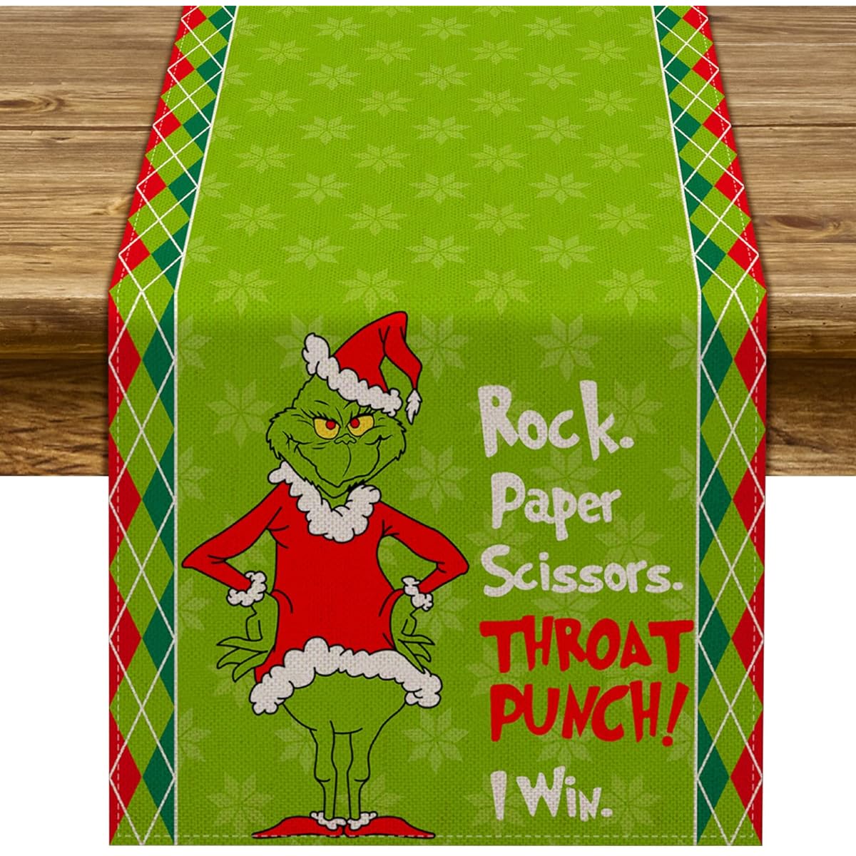 Grinchmas Table Runner Merry Christmas Buffalo Check Christmas Holiday Party Fireplace Kitchen Dining Home Decorations