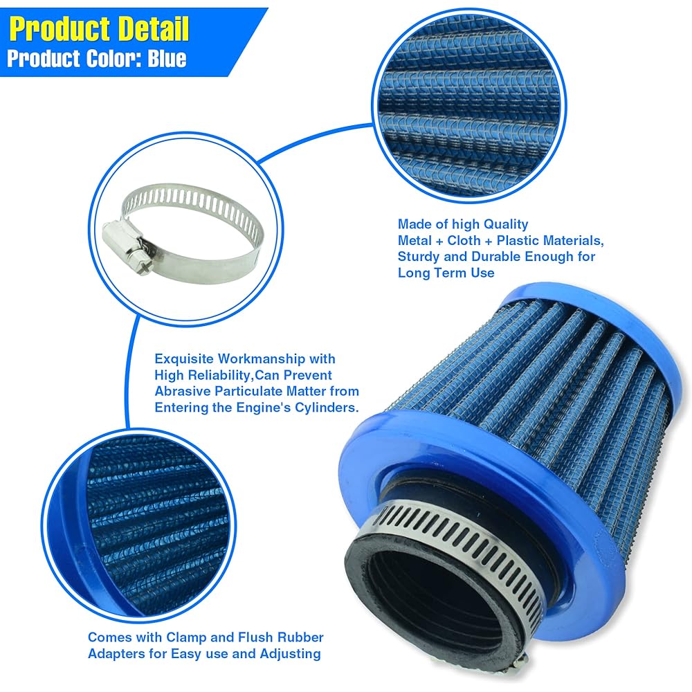 MCHMFG Motorcycle Air Filter 38mm SSR 110cc 125cc Coolster CRF Dirt Pit Bike GY6 50cc Scooter Moped QMB139 Engine Parts (Blue)
