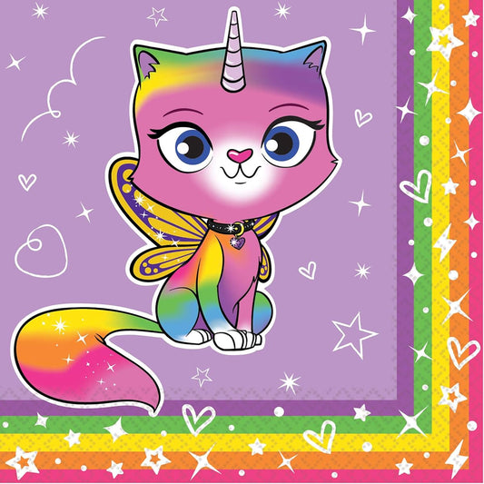 Amscan Rainbow Butterfly Unicorn Kitty 5" x 5" Drinking Napkins (16)