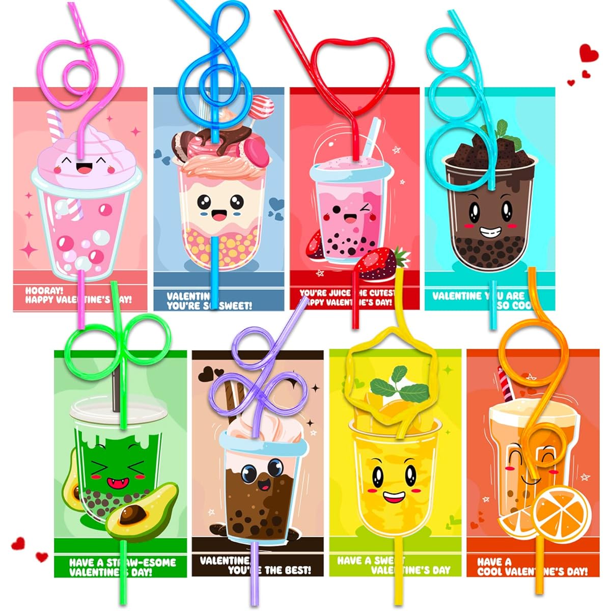 Letapa 32 Pack Valentine's Day Cards with Crazy Loop Straws, Valentine Greeting Cards for Kids, Boys and Girls, School Classroom Gift Exchange, Valentine Prizes, Party Gifts